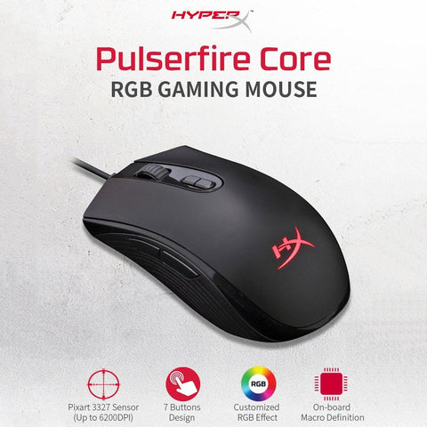 Kingston HyperX Pulsefire Core RGB Wired Mouse Gaming Mouse 6200DPI Ergonomic Mouse Lightweight Mice for Desktop Laptop