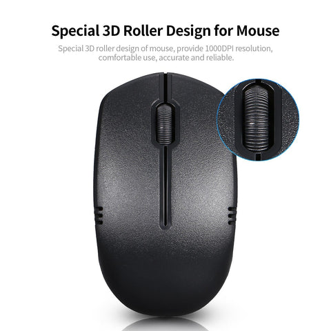 2.4G Wireless Keyboard and Optical Mouse Combo Wireless Silent Keyboard 2.4G Optical Mouse for Home Office Use Black