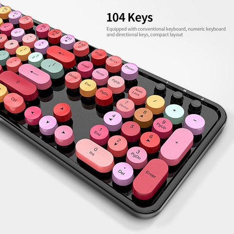 Mofii Sweet Keyboard Mouse Combo Mixed Color 2.4G Wireless Keyboard Mouse Set Circular Suspension Key Cap for PC Laptop Black
