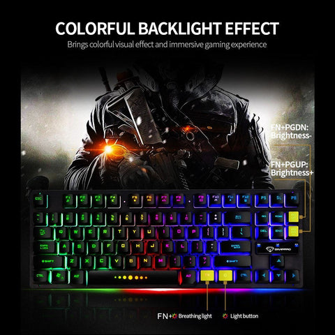 GK-10 USB Wired Keyboard Gaming Keyboard 87 Keys Colorful Backlight Keyboard Ergonomic Gaming Keyboard Black