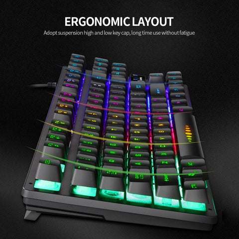 GK-10 USB Wired Keyboard Gaming Keyboard 87 Keys Colorful Backlight Keyboard Ergonomic Gaming Keyboard Black
