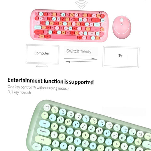 Mofii CANDY Keyboard Mouse Combo Wireless 2.4G Mixed Color 84 Key Mini  Keyboard Mouse Set with Circular Punk Key Caps Green