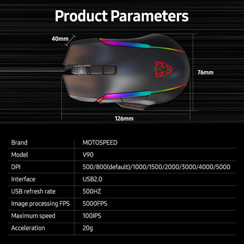 MOTOSPEED V90 Mouse USB Wired Gaming Mouse RGB Gaming Mouse Ergonomic Mice with 8 Adjustable DPI for Desktop Computer Laptop