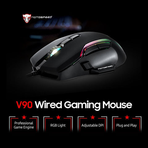 MOTOSPEED V90 Mouse USB Wired Gaming Mouse RGB Gaming Mouse Ergonomic Mice with 8 Adjustable DPI for Desktop Computer Laptop