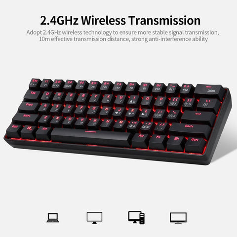 61 Keys Mechanical Keyboard USB Wired 2.4G Wireless Dual-mode English&Russian Keyboard with RGB Light Effect Red Switches