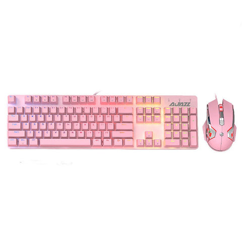 Ajazz Mechanical Keyboard Mouse Combo USB Wired Gaming Keyboard Mouse Set 104 Keys Mixed Light Keyboard Pink (Blue Switch)