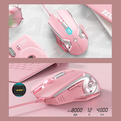 Ajazz Mechanical Keyboard Mouse Combo USB Wired Gaming Keyboard Mouse Set 104 Keys Mixed Light Keyboard Pink (Blue Switch)