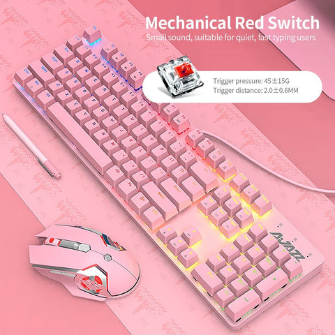 Ajazz Mechanical Keyboard Mouse Combo USB Wired Gaming Keyboard Mouse Set 104 Keys Mixed Light Keyboard Pink (Blue Switch)