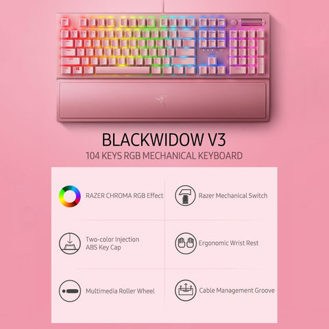 Razer BlackWidow V3 Quartz Edition Mechanical Keyboard 104 Keys Wired Gaming Keyboard with Razer Chroma RGB Effect Green Switch