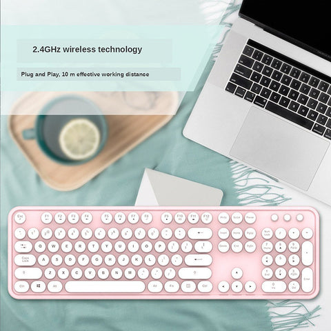 Mofii Sweet Keyboard Mouse Combo Pure Color 2.4G Wireless Keyboard Mouse Set Circular Suspension Key Cap for PC Laptop