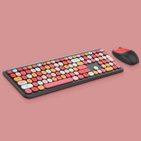 Mofii 666 Keyboard Mouse Combo Wireless 2.4G Mixed Color 110 Key Keyboard Mouse Set with Round Punk Keycaps for Girl Green