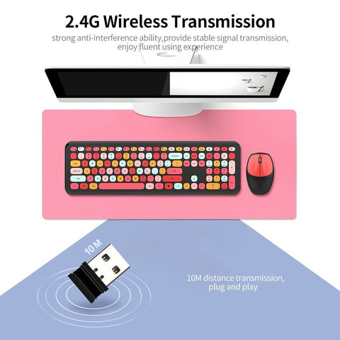 Mofii 666 Keyboard Mouse Combo Wireless 2.4G Mixed Color 110 Key Keyboard Mouse Set with Round Punk Keycaps for Girl Green