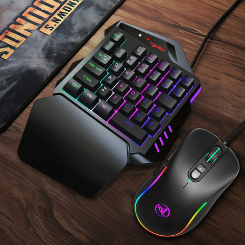 HXSJ J300+V500 Keyboard and Mouse Combo RGB Lighting Programmable Gaming Mouse+One-handed Game Keyboard