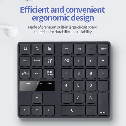 2.4G Wireless Numeric Keyboard Portable 35 Keys Financial Accounting Office Keyboard Built-in Rechargeable Battery Black