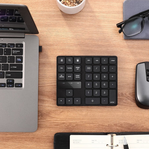 2.4G Wireless Numeric Keyboard Portable 35 Keys Financial Accounting Office Keyboard Built-in Rechargeable Battery Black