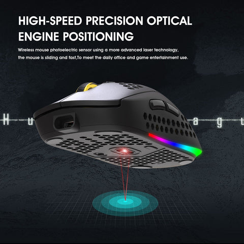 HXSJ T90 Three Mode Wireless Mouse BT 3.0 + 5.0 + 2.4G Wireless Charging Mouse RGB Lighting with Adjustable DPI Black