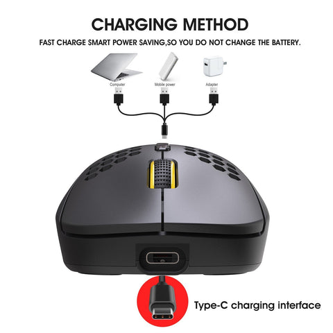 HXSJ T90 Three Mode Wireless Mouse BT 3.0 + 5.0 + 2.4G Wireless Charging Mouse RGB Lighting with Adjustable DPI Black
