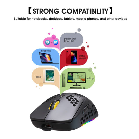 HXSJ T90 Three Mode Wireless Mouse BT 3.0 + 5.0 + 2.4G Wireless Charging Mouse RGB Lighting with Adjustable DPI Black