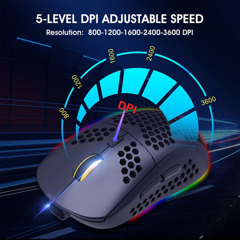 HXSJ T90 Three Mode Wireless Mouse BT 3.0 + 5.0 + 2.4G Wireless Charging Mouse RGB Lighting with Adjustable DPI Black