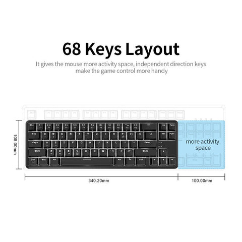 Ajazz K680T Wired&BT Dual-mode Mechanical Keyboard 68 Keys Compact White Backlight Mechanical Keyboard Black with Blue Switches