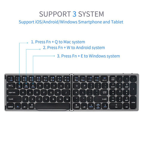 Foldable BT Wireless Keyboard Portable Keyboard Pocket-size Keyboard Support Android Windows IOS Smartphone and Tablet Grey