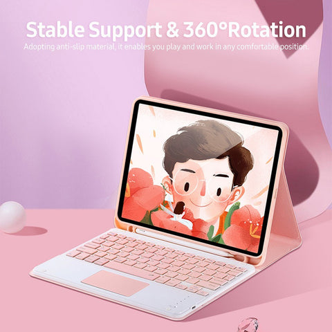 Detachable BT Keyboard Case with Touchpad Charging Pen Slot Compatible with iPad Pro11 2018/2020/ iPad air4 2020 Pink
