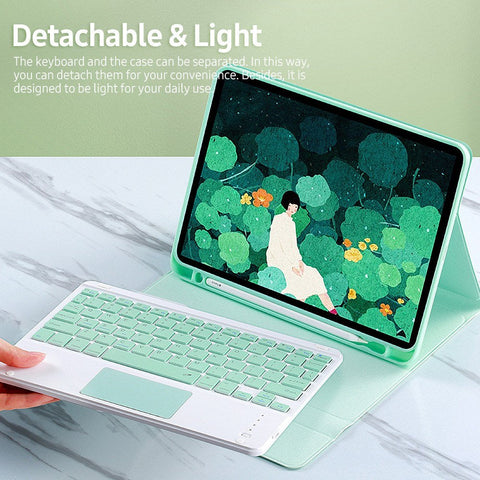 Detachable BT Keyboard Case with Touchpad Charging Pen Slot Compatible with iPad Pro11 2018/2020/ iPad air4 2020 Pink