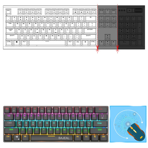 BAJEAL Compact 61-Key BT5.0 Mechanical Keyboard Double Shot Keycaps 26-key Rollover LED Backlit Effects Blue Switches, Black