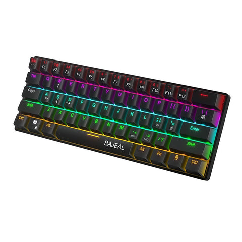 BAJEAL Compact 61-Key BT5.0 Mechanical Keyboard Double Shot Keycaps 26-key Rollover LED Backlit Effects Blue Switches, Black