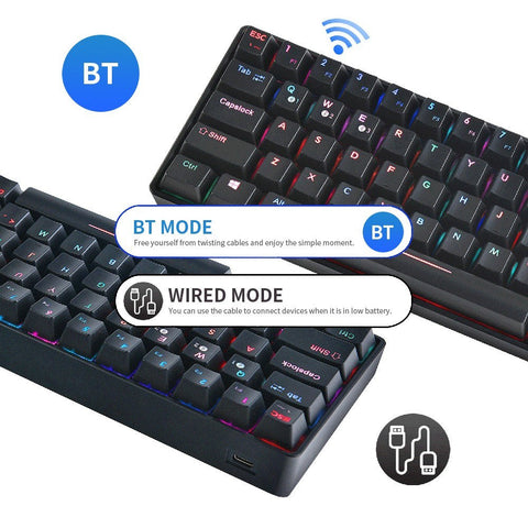 Compact Mechanical Multi-device Keyboard with 64 keys BT & Wired Mode 18 RGB Backlit Effects N-key Rollover Black Brown Switches