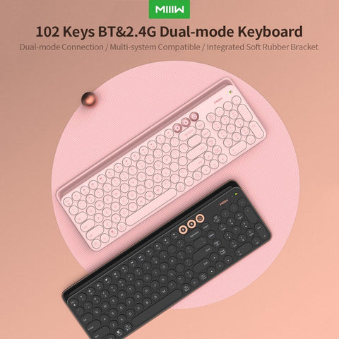 MIIIW 102 Keys Wireless BT&2.4GHz Dual-mode Office Keyboard with Integrated Soft Rubber Bracket Multi-system Compatible Pink