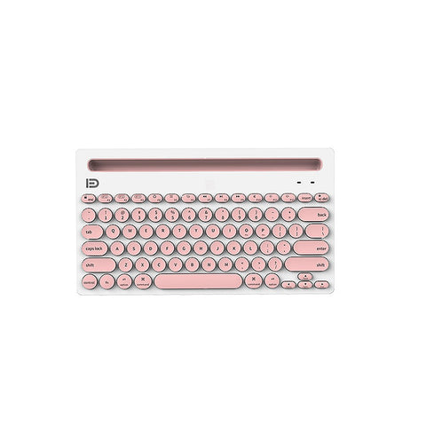 FUDE IK3381 Wireless BT Keyboard Portable BT Office Keyboard with Round Keycap Multimedia Keys Support 3 Devices Pink