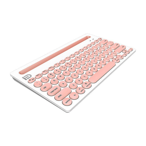 FUDE IK3381 Wireless BT Keyboard Portable BT Office Keyboard with Round Keycap Multimedia Keys Support 3 Devices Pink