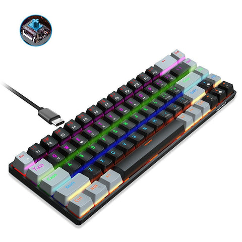 HXSJ V800 Wired Mechanical Keyboard 68 Keys RGB Gaming Keyboard with Detachable Type-C Cable ABS Keycap Black(Blue Switches)