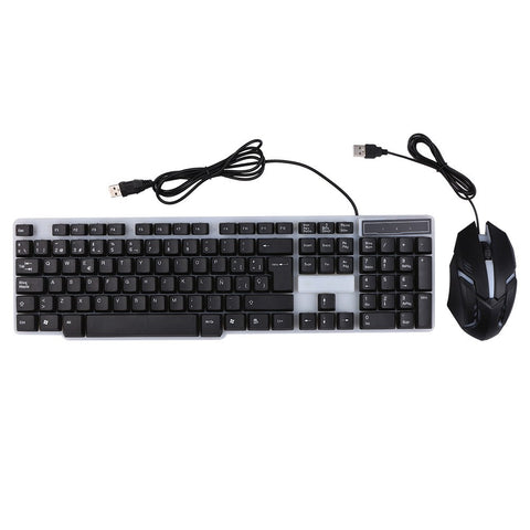 USB Wired Spanish Keyboard Mouse Combo 105 Keys Backlight Keyboard Ergonomic Mouse Kit with Suspended Keycaps Plug and Play