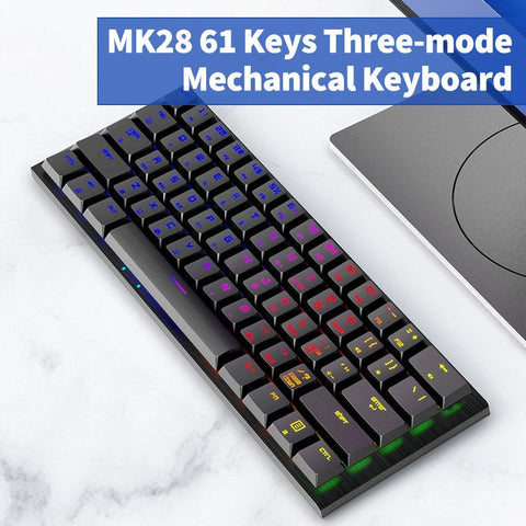 Magic-Refiner MK28 Three-mode Mechanical Keyboard 61 Keys RGB Keyboard Support BT5.0/2.4G/USB Wired Connection Red Switches Black