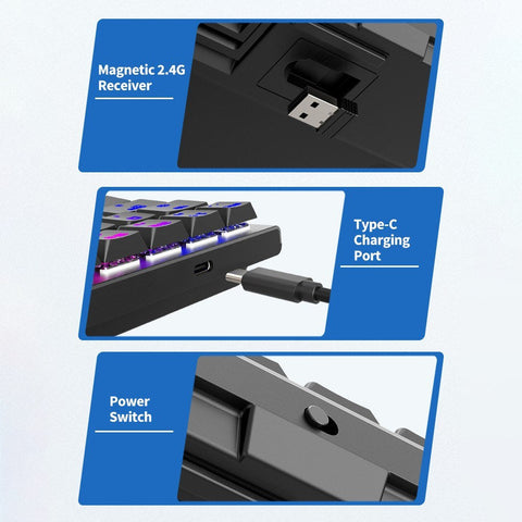 Magic-Refiner MK27 84 Keys Three-mode Mechanical Keyboard RGB Keyboard Support 2.4G/BT/USB Wired Connection Blue Switches Black
