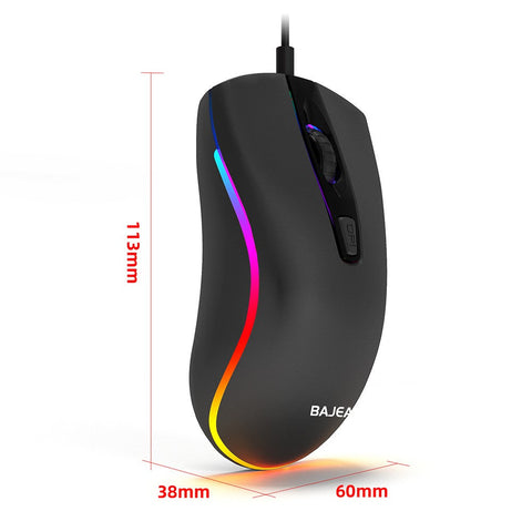 BAJEAL D1 Wired Gaming Mouse Symmetrical Mouse Ergonomic Mice RGB Light Effect 3-gear Adjustable DPI Wide Compatibility Black