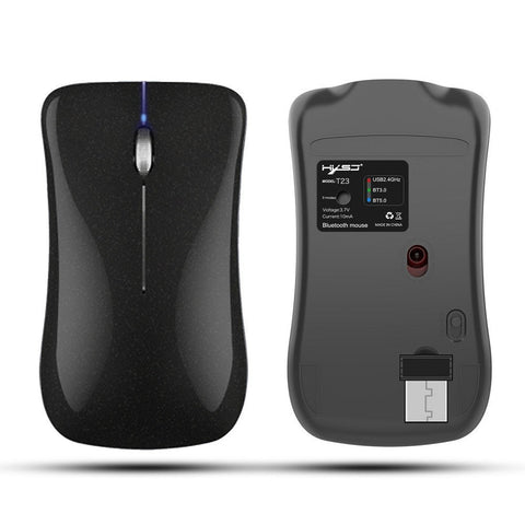 HXSJ T23 Wireless Mouse 2.4G+BT3.0+BT5.0 3-mode Ergonomic Mouse Built-in 400mAh Rechargeable Battery for PC Laptop Black