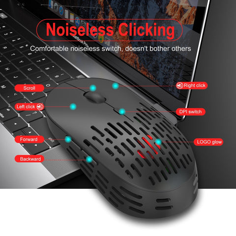HXSJ T38 2.4G Wireless Mouse Mute Office Mouse 3 Adjustable DPI Colorful Breathing Light Built-in Rechargeable Battery Grey