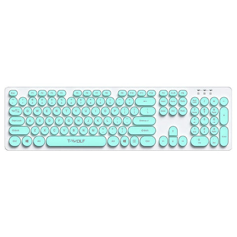 T-WOLF TF770 2.4G Wireless Keyboard Mouse Combo Retro Punk Round Keycap Comfortable Mute Typing Wide Compatibility Blue