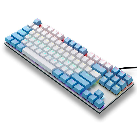 iBlancod K87 87 Keys Wired Mechanical Keyboard Metal Panel Two-color Injection Keycap 20 Light Effects Blue&White(Blue Switches)