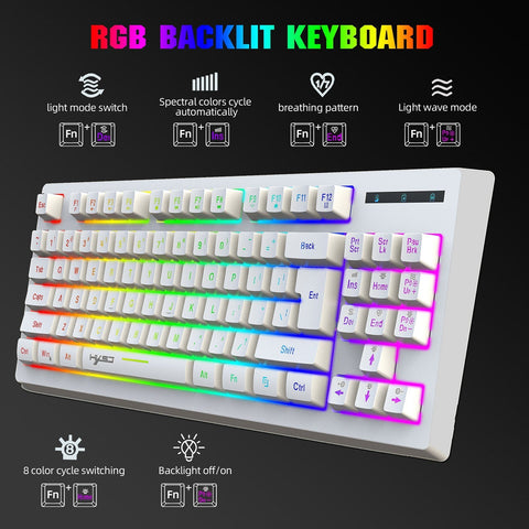 HXSJ L100 2.4G Wireless Membrane Keyboard 87 Keys Layout RGB Light Effect ABS Key Cap Built-in 1800mAh Lithium Battery White
