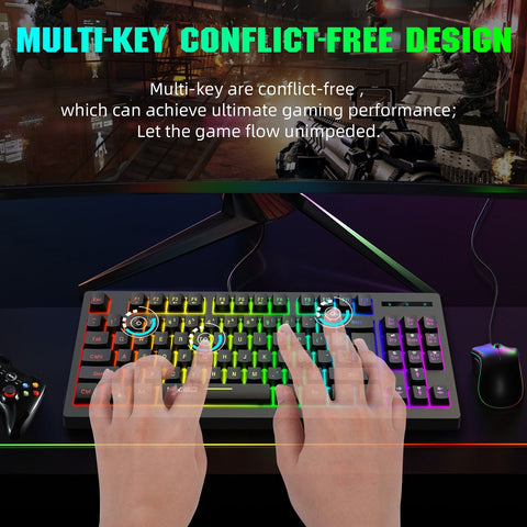 HXSJ L100 2.4G Wireless Membrane Keyboard 87 Keys Layout RGB Light Effect ABS Key Cap Built-in 1800mAh Lithium Battery White