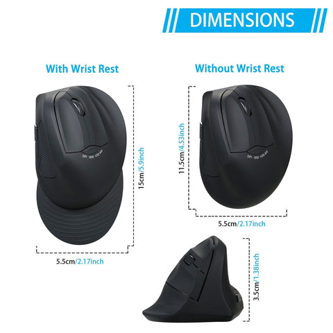 2.4G Wireless Optical Mouse Vertical Mouse 6 Keys Ergonomic Office Mice with 3-gear Adjustable DPI for PC Laptop Black