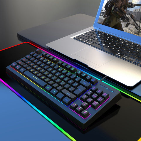 YWYT Y200 USB Wired Gaming Keyboard Membrane Keyboard 87 Keys Layout RGB Light Effect ABS Two-color Injection Molding Keycap