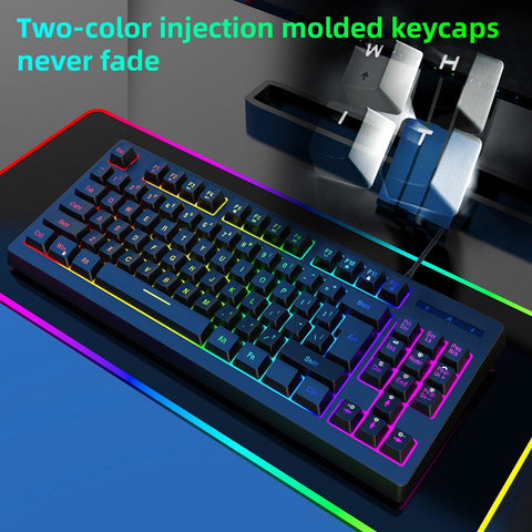 YWYT Y200 USB Wired Gaming Keyboard Membrane Keyboard 87 Keys Layout RGB Light Effect ABS Two-color Injection Molding Keycap