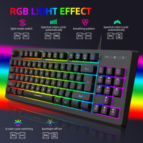 YWYT Y200 USB Wired Gaming Keyboard Membrane Keyboard 87 Keys Layout RGB Light Effect ABS Two-color Injection Molding Keycap
