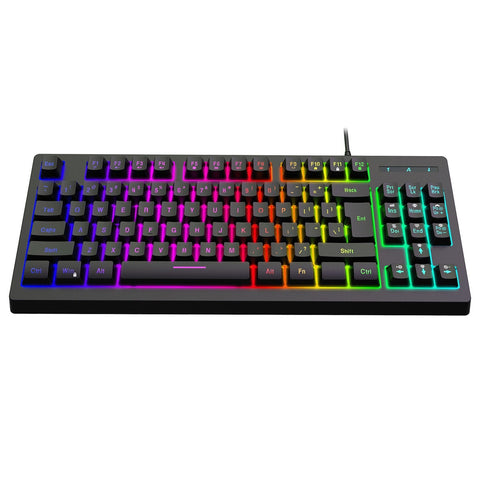YWYT Y200 USB Wired Gaming Keyboard Membrane Keyboard 87 Keys Layout RGB Light Effect ABS Two-color Injection Molding Keycap