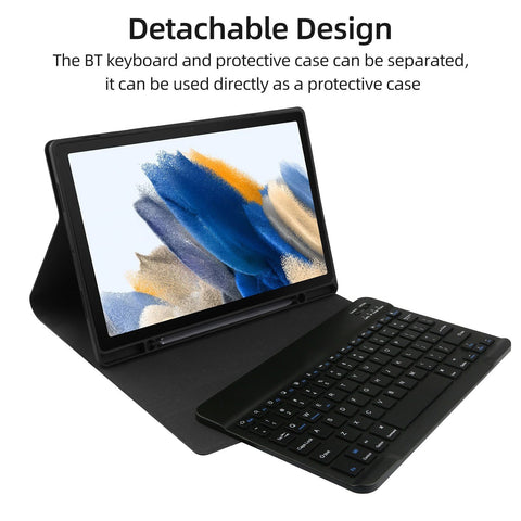 Detachable Tablet Protective Case with BT Keyboard Pen Slot Compatible with Samsung Galaxy Tab A8 10.5 inch SM-X200/SM-X205/SM-X207
